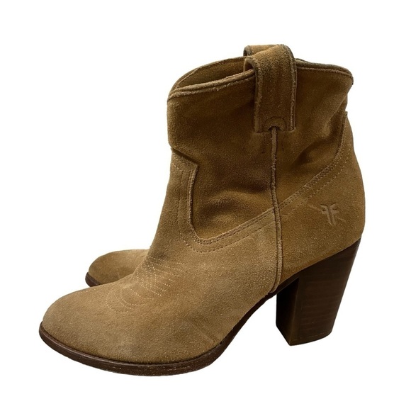 Frye Ilana Beige Suede Leather Western Ankle Boot 7.5 - Picture 2 of 6